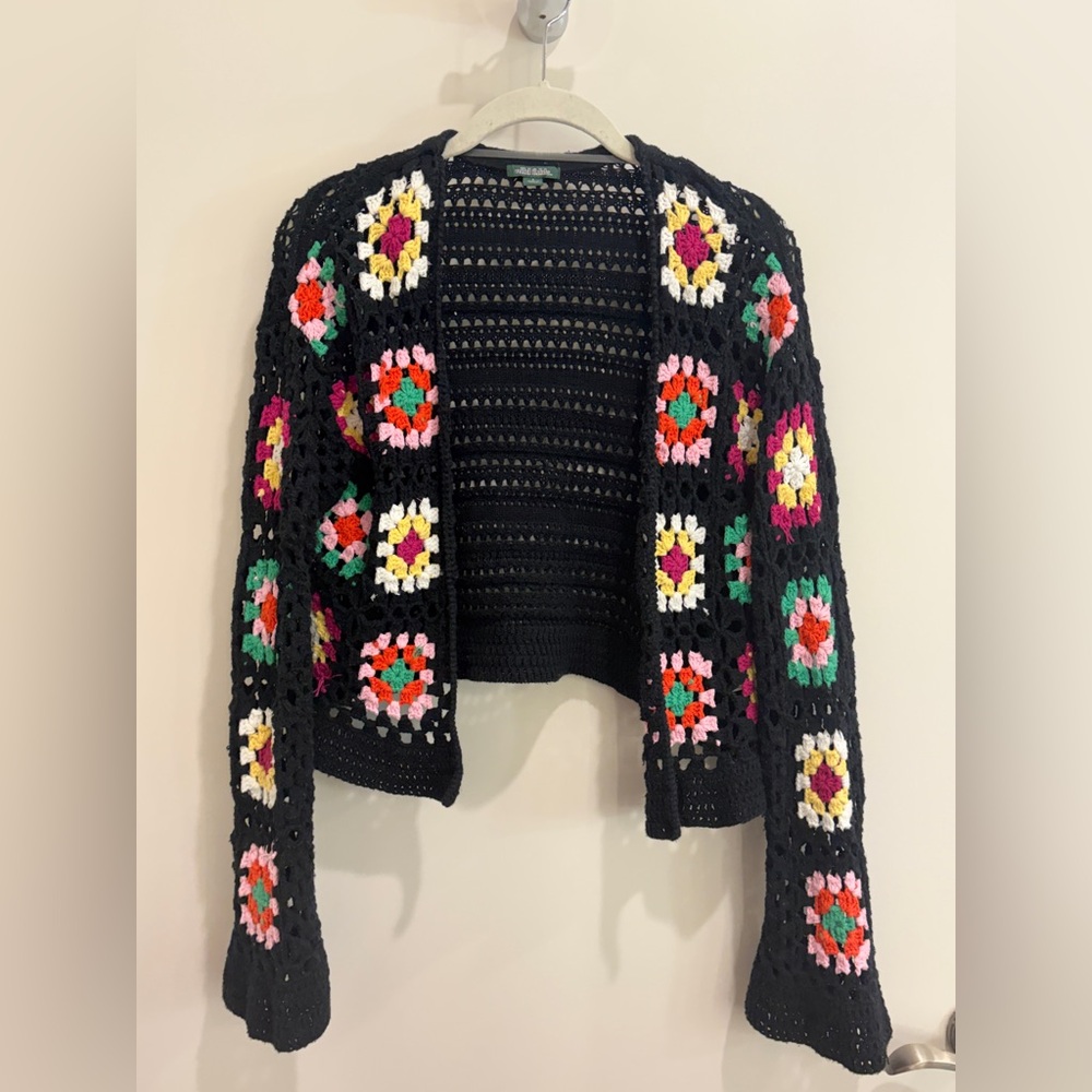 Granny Square Open Cardigan Crochet Sweater - Floral Sz. SM – Wild Fable 🖤✨ - Picture 6 of 13